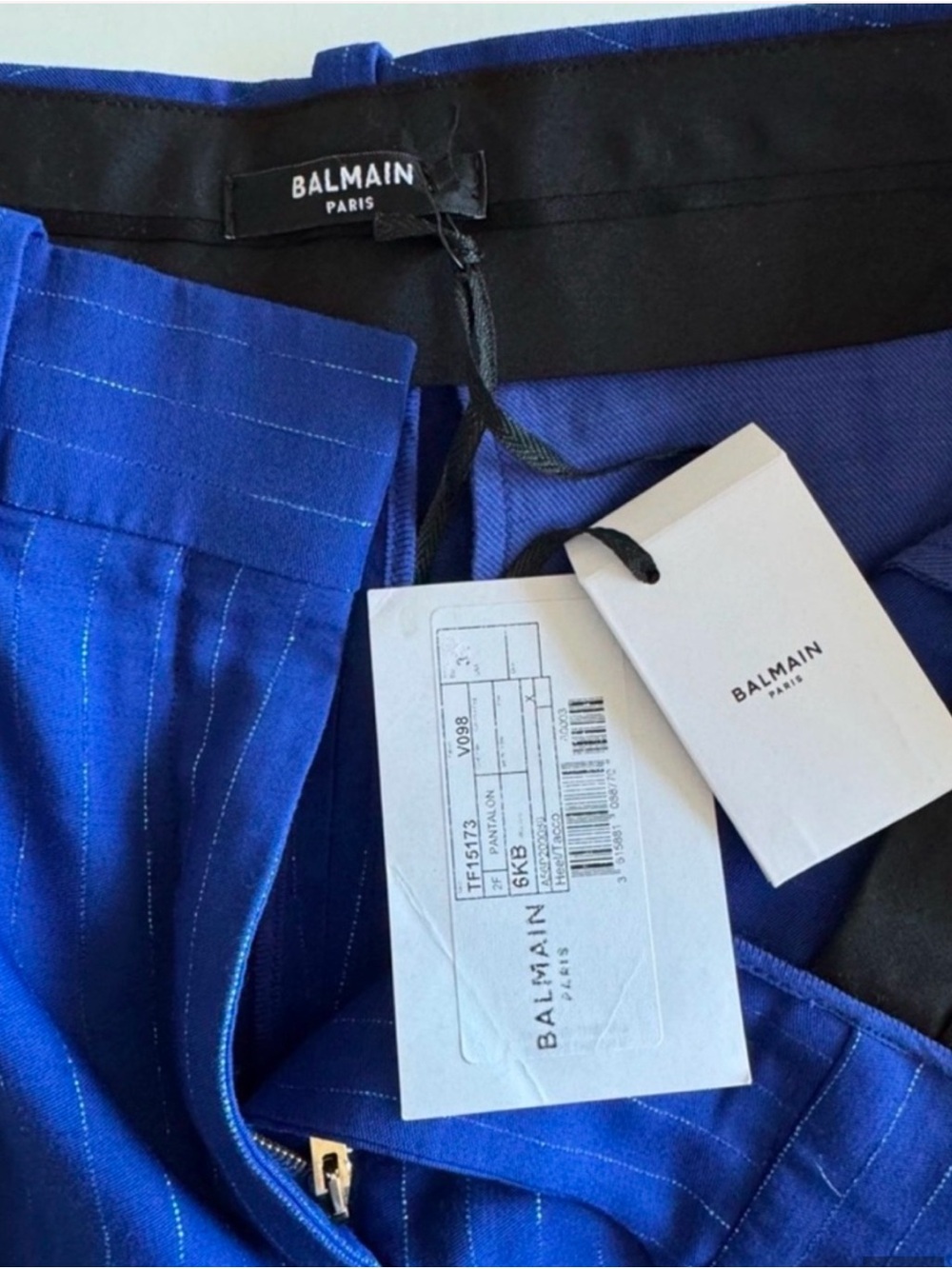 BALMAIN 5173V098 Cobalt Blue Metallic Pinstripe Pleated Trousers - Picture 4 of 6
